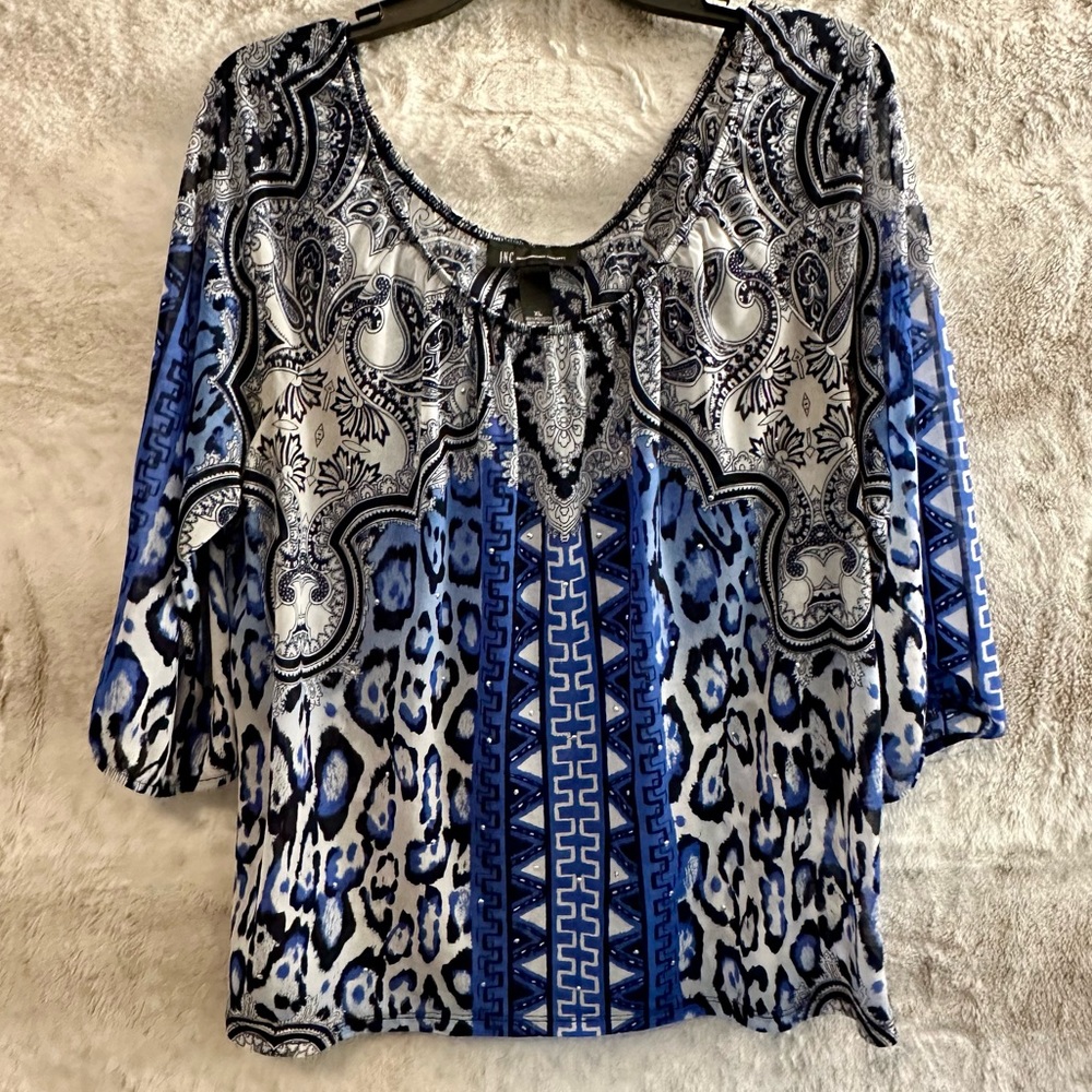 Women’s I.N.C. Sheer Paisley Studded Top, EUC, XL